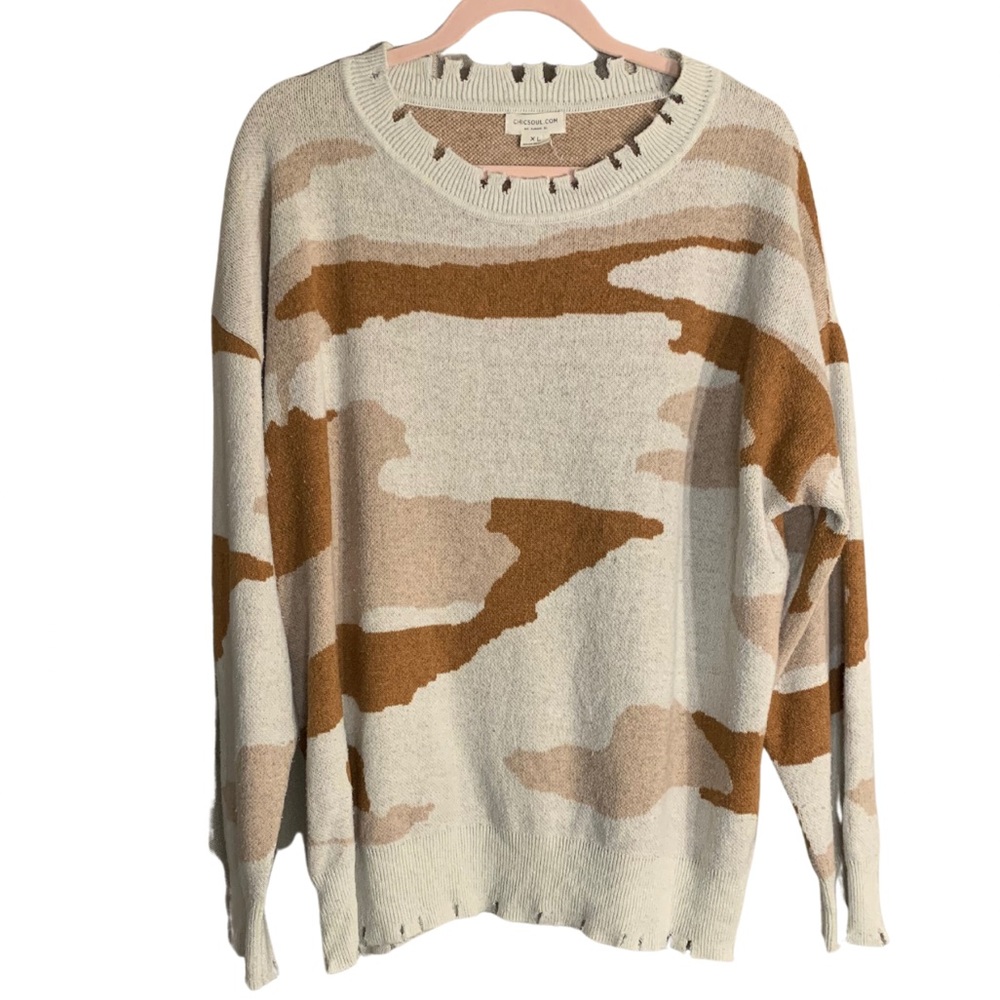 CHIC SOUL Baby I’m Yours Pink Camo Sweater Pink/Brown - Size XL - Picture 2 of 7